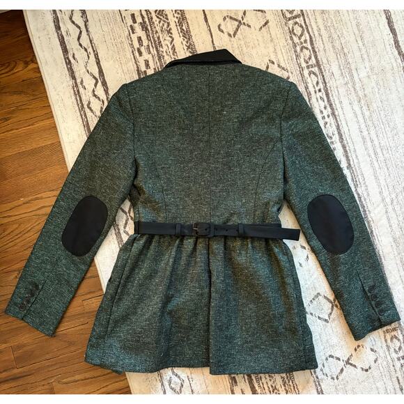 Nanette Lepore green tweed blazer with black elbow patches and trim - Picture 6 of 7